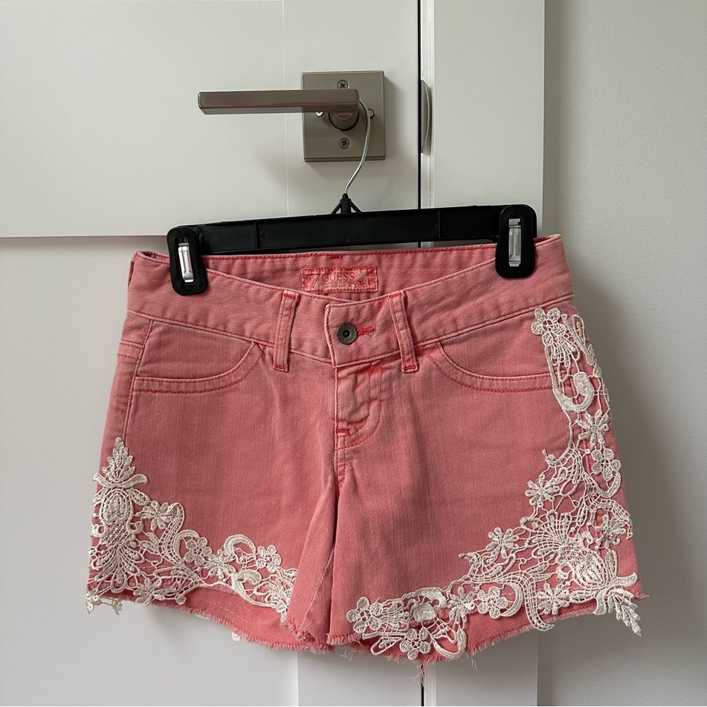 Guess Pink Jean Shorts with Lace Trim